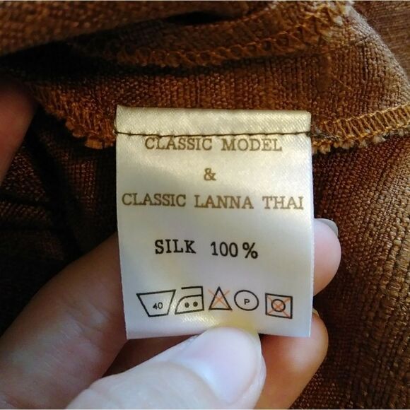 Classic Lanna Thai 100% Raw Silk Button Up Shirt Tunic - Picture 6 of 7